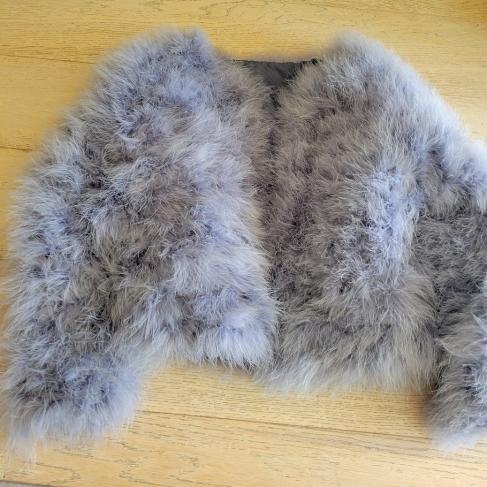 Grey ostrich feather bolo jacket XS
